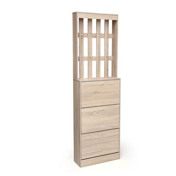 Scarpiera 3 Ante con Appendiabiti Gaia 63x208x23cm in Legno Rovere