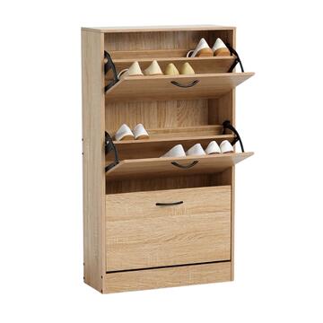 Scarpiera Moderna 3 Ribalte Rovere con Doppio Scoparto - 60x24 h116 cm - per Ingresso, Corridoio, Camera da Letto