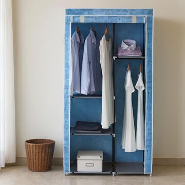 Armadietto guardaroba appendiabiti Asia in tessuto blu 88x46x169