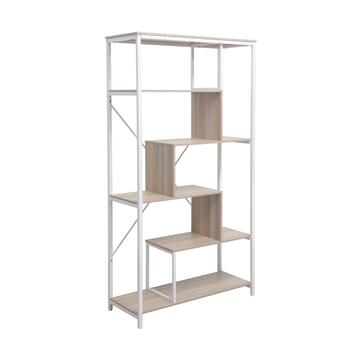 Libreria Moderna 5 Ripiani Zig Zag 85x35 h163 cm con Struttura in Metallo Beige