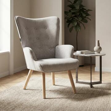 Poltrona Moderna Grigia con Gambe in Legno Rovere Calipso 73x68 h96 cm