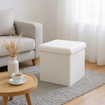 Pouff Bouclé contenitore pieghevole 38x38x38 Nero / Bianco / Grigio
