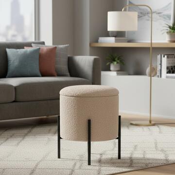 Pouff Bouclé Round diametro 30xh38 bianco / tortora... - Marino Fa Mercato