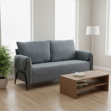 Divano 3 Posti Lineo Grigio Scuro 164x76 h 89 cm in Tessuto Tramato Effetto Vellutato con Schienali Sfoderabili