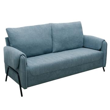 Divano 3 Posti Lineo Blu 164x76 h 89 cm in Tessuto Tramato Effetto Vellutato con Schienali Sfoderabili