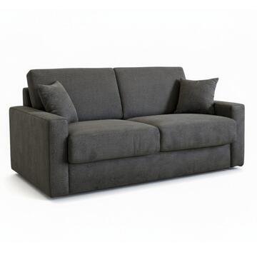 Divano Letto Livia 3 Posti Grigio Scuro 195x97 h95 cm - con 2 Cuscini - Fibra di Poliestere Effetto Vellutato - Made in Italy