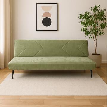 Divano Letto Petalo Verde Lime Clic Clac 3 Posti, in Poliestere Effetto Vellutato, 182x80 h 74cm