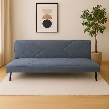 Divano Letto Petalo Blu Clic Clac 3 Posti, in Poliestere Effetto Vellutato, 182x80 h 74cm