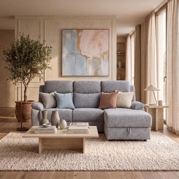 Divano 3 Posti Naly Grigio con Recliner Elettrico + Chaise Longue Contenitore DX 198x163 h99 cm
