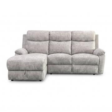 Divano 3 Posti Naly Greige con Recliner Elettrico + Chaise Longue Contenitore SX 198x163 h99 cm