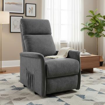 Poltrona Motorizzata Essenza Grigia - 1 Motore + Telecomando 2 Funzioni - 2 Tasche Laterali - 93x73 h 105 cm