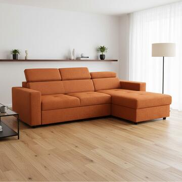 Divano Letto Angolare Kiara Ruggine - 3 Posti Reversibile + Vano Contenitore 253x160 h 97cm - Made in Italy