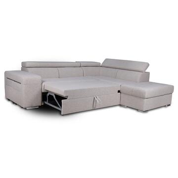 Divano Letto Sofia Angolare DX Beige - 3 Posti - 262x220 h91 cm - con Pouff Contenitore + 2 Pouff Accessori - Made in Italy