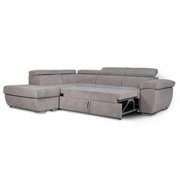 Divano Letto Fiona Angolare SX Greige - 3 Posti - 264x220 h91 cm - con Pouff Contenitore - Made in Italy