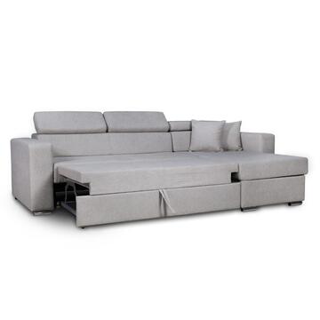 Divano Letto Laura Angolare Tortora - 3 Posti - Reversibile - 255x162 h90 cm - con Vano Contenitore e 2 Cuscini - Made in Italy