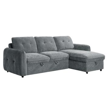 Divano Letto Angolare 3 Posti Reversibile Quincy Grigio - 236x158 h89 cm - con Vano Contenitore
