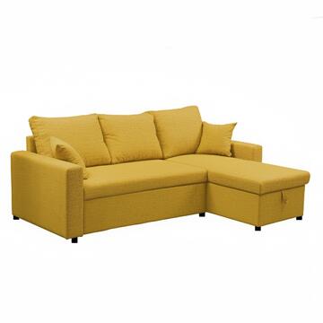 Divano Letto Golf Angolare Ocra - Reversibile - con 2 Cuscini + Contenitore -  225x148 h91 cm