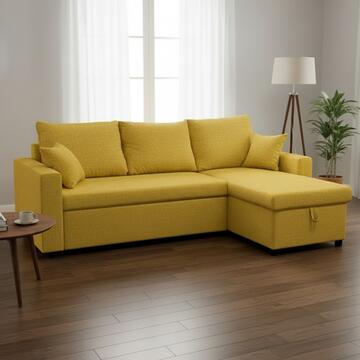 Divano Letto Golf Angolare Ocra - Reversibile - con 2 Cuscini + Contenitore -  225x148 h91 cm