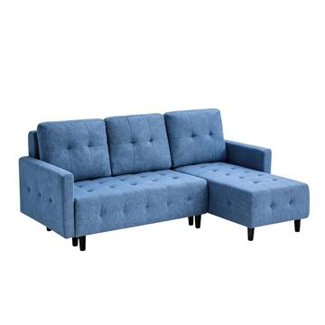 Divano Letto Angolare 3 Posti Blu con Chaise Longue Reversibile e 3 Schienali Sfoderabili Adak