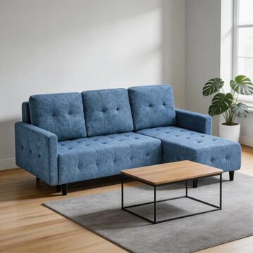 Divano Letto Angolare 3 Posti Blu con Chaise Longue Reversibile e 3 Schienali Sfoderabili Adak