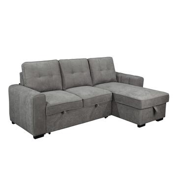 Divano Letto Angolare 3 Posti Reversibile Gael Grigio - 232x146 h 98 cm - con Vano Contenitore + 3 Cuscini Schienali Sfoderabili