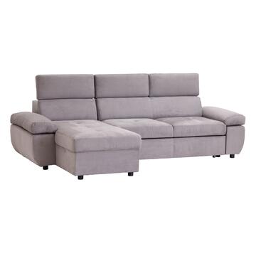 Divano Living 3 posti + Chaise Longue Reversibile e Poggiatesta Regolabili Made in Italy - Grigio