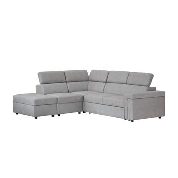 Divano Letto Loft Angolare Reversibile + Pouff Contenitore e Poggiatesta Regolabili Made in Italy - Grigio Chiaro