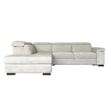 Divano Letto Angolare Sinistro Luna Taupe con Pouff Contenitore e Poggiatesta Reclinabili Made in Italy