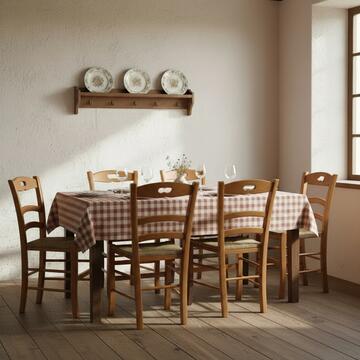 Sedia rustica in legno noce con seduta in paglia intrecciata