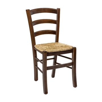 Sedia Paesana in Legno Massello Noce con Seduta in Paglia - Modello Venezia - 41,5×40×H88 cm