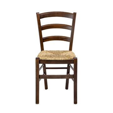 Sedia Paesana in Legno Massello Noce con Seduta in Paglia - Modello Venezia - 41,5×40×H88 cm