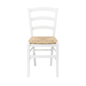 Sedia Paesana in Legno Massello Bianco con Seduta in Paglia - Modello Venezia - 41,5×40×H88 cm