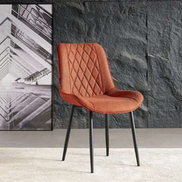 Sedia Moderna Zora Arancione - 58x53 h84 cm - per Sala da Pranzo, Open Space, Angoli Studio - con Gambe in Metallo Nero Verniciato