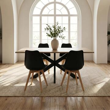 Set 4 Sedie Moderne Nere con Gambe in Legno Massello di Faggio Prisma 53,5x48 h83 cm