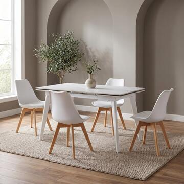 Set 4 Sedie Moderne Bianche con Gambe in Legno Massello di Faggio Prisma 53,5x48 h83 cm