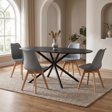 Set 4 Sedie Moderne Grigie con Gambe in Legno Massello di Faggio Prisma 53,5x48 h83 cm