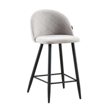 Sgabello Moderno Rufo Grigio 50x50 h92 cm con Gambe in Metallo Nero e Poggiapiedi