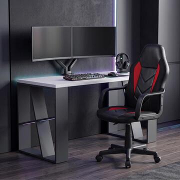 Sedia da Gaming in Ecopelle Nera/Rossa con Altezza Regolabile e Ruote 56x57 h105 cm