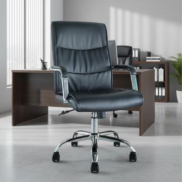 Sedia Travis da Ufficio Elegante Imbottita con Ruote e Altezza Regolabile Nero/Cromato