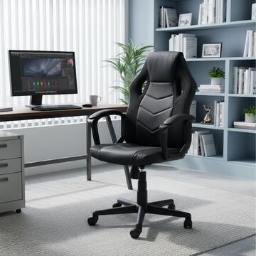 Sedia Gaming Nera - Girevole - con Elevazione a Gas e Braccioli - Seduta Ergonomica - 60x58 h113 cm