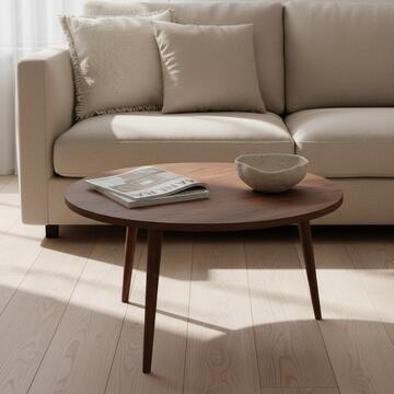 Tavolino tondo da caffè in legno marrone venato 75cm