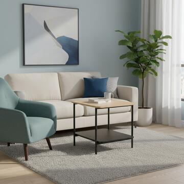 Tavolino da Caffè Moderno 50x50 h 50 cm con Piano in Melaminico e Struttura in Metallo Nero