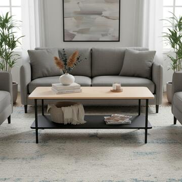 Tavolino da Caffè Moderno 100x50 h 40 cm con Piano in Melaminico e Struttura in Metallo Nero