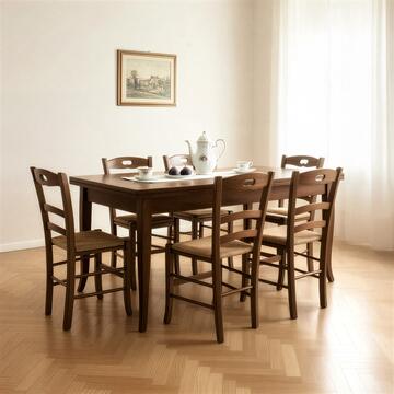 Tavolo da Pranzo Classico Allungabile 140/220x80 h 79cm con Gambe a Sciabola - Legno Noce