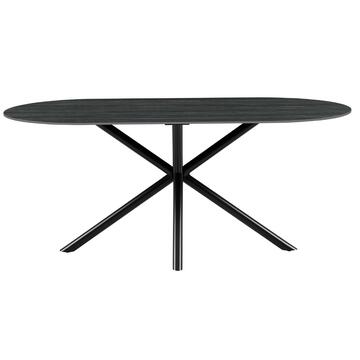 Tavolo da Pranzo Moderno Beno Ovale Travertino Nero - 180x90 h76 cm - con Piano in Ceramica e Gambe in Metallo Nero Sabbiato