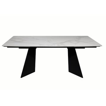 Tavolo da Pranzo Moderno Arade Bianco - 180/280x90 h76 cm - Allungabile - con Piano in Ceramica e Gambe in Metallo Nero
