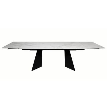 Tavolo da Pranzo Moderno Arade Bianco - 180/280x90 h76 cm - Allungabile - con Piano in Ceramica e Gambe in Metallo Nero