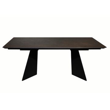 Tavolo da Pranzo Moderno Arade Marrone - 180/280x90 h76 cm - Allungabile - con Piano in Ceramica e Gambe in Metallo Nero
