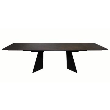 Tavolo da Pranzo Moderno Arade Marrone - 180/280x90 h76 cm - Allungabile - con Piano in Ceramica e Gambe in Metallo Nero