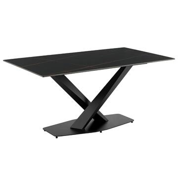 Tavolo da Pranzo Moderno Mecko Nero - 160x90 h75 cm - con Piano in Pietra Ceramica e Gambe in Metallo Nero